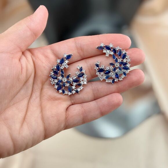 LElegant Sapphire Blue & Cubic Zirconia Statement Earrings - Picture 9 of 9